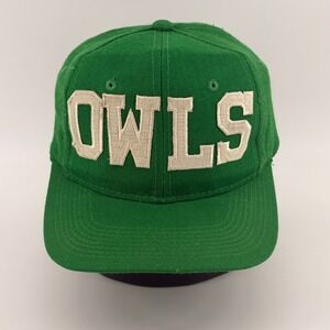 Vintage 80s Temple Owls Chenille Patch Snapback Hat Green Korea OSFA